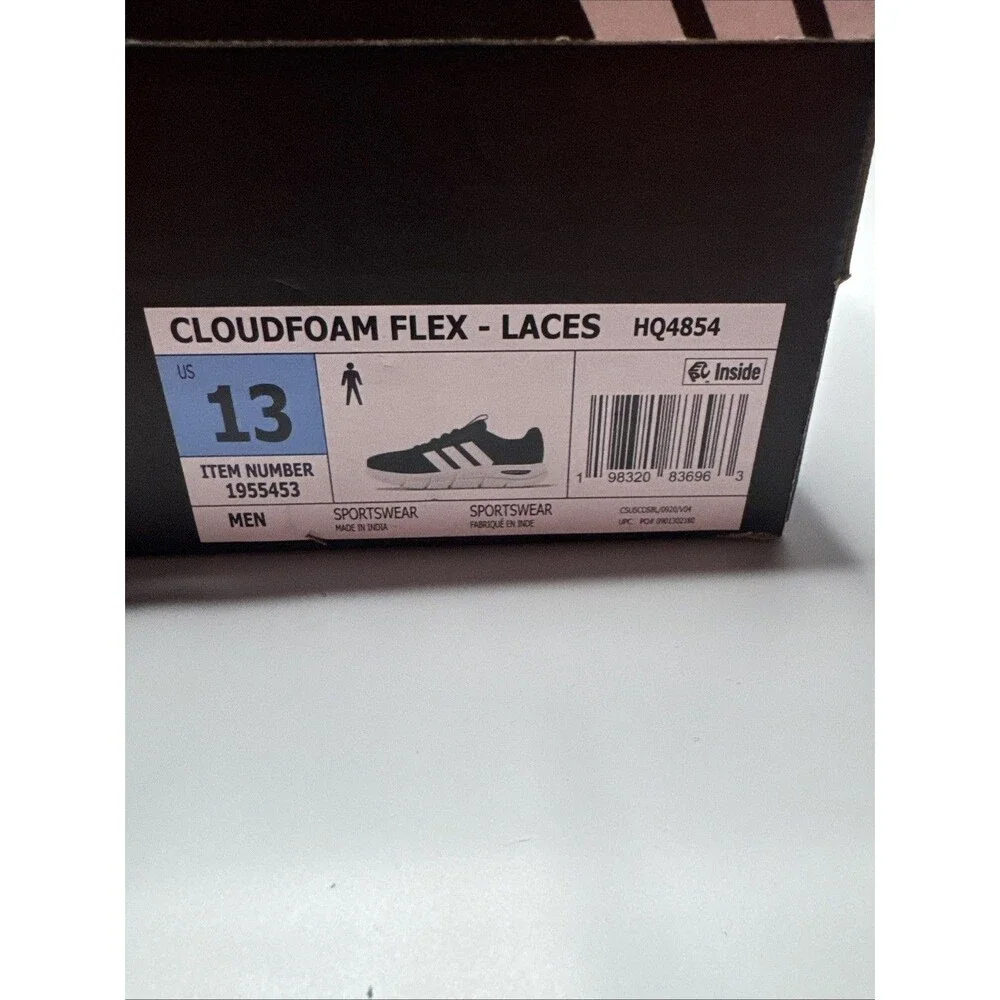 Adidas Cloudfoam Flex - Laces Walking Sneakers Black / White Men 13 Wide HQ4854